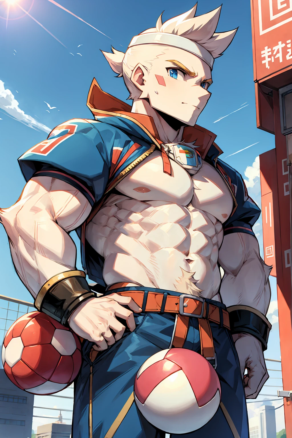 Muscular,Bomberman,White head、Pink ball hand