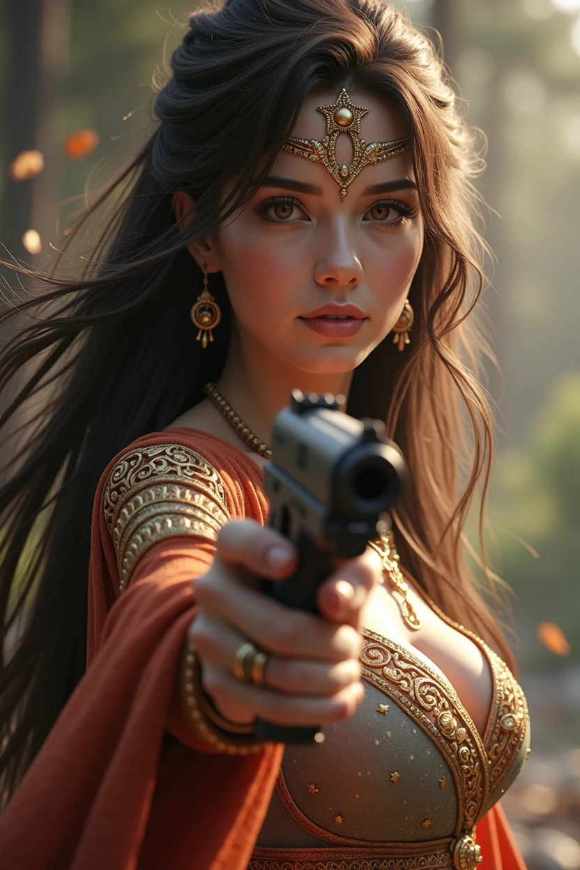 uhd, high details, best quality, goddess, gun