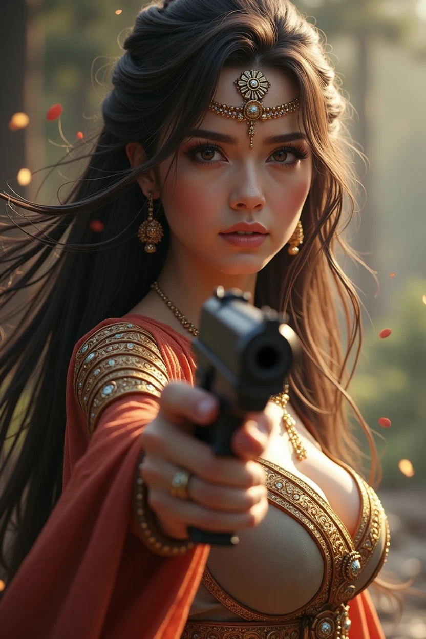 uhd, high details, best quality, goddess, gun