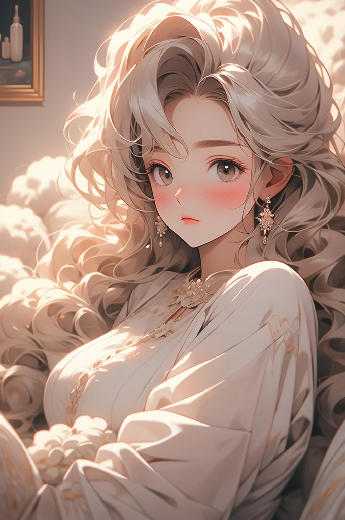 sheep-girl, subtle blush, sleepy, voluptuous