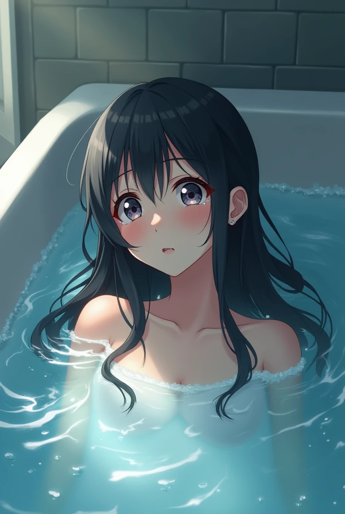 bathtub、bathing、beautiful girl、anime、（Big tears:1.3）