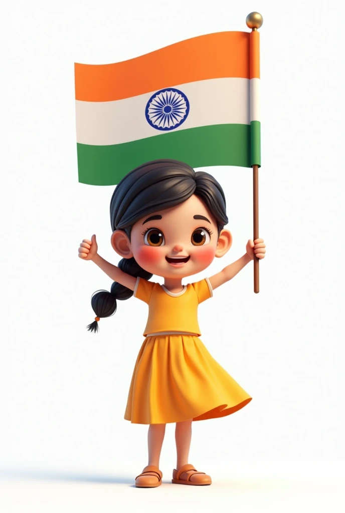 Cartoon 3d cute character. Girl holding flag of India. Isolated illustration on white background. High quality illustration AI generated