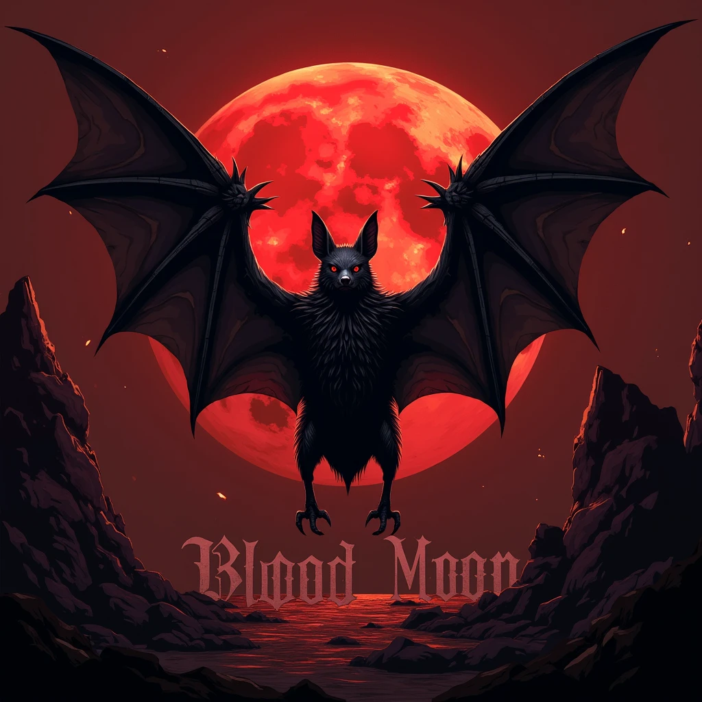 Bat Coat of Arms with a blood moon written "Blood Moon"