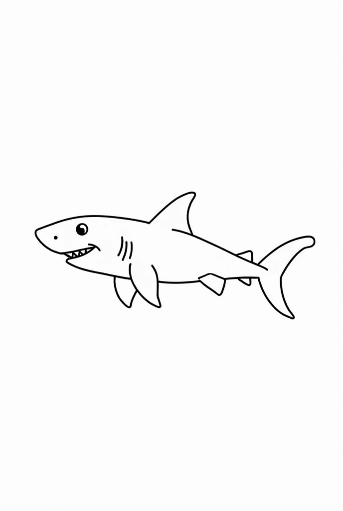 Black and White Outline Art for Kids, Shark Coloring Book Page, Coloring Page for Kids, Full White, Kids Style, Full Body White Background, (((((White Background))))), Use just outline, cartoon style, line art, coloring book, clean line art, white background. shark, seabed with coral reefs, white background, clean line, coloring page, children's e-book