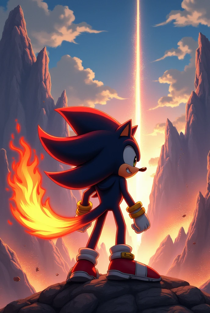 Epic moment of adventure anime, fire tail black hedgehog