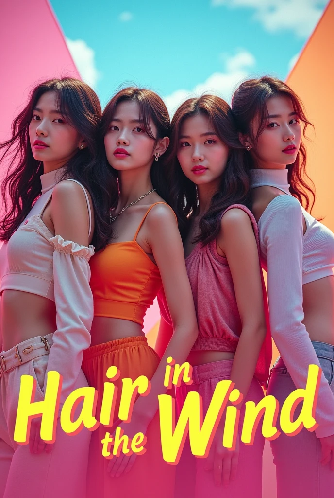 Female Kpop group with 4 girls called Hair in the wind with the name on the cover 