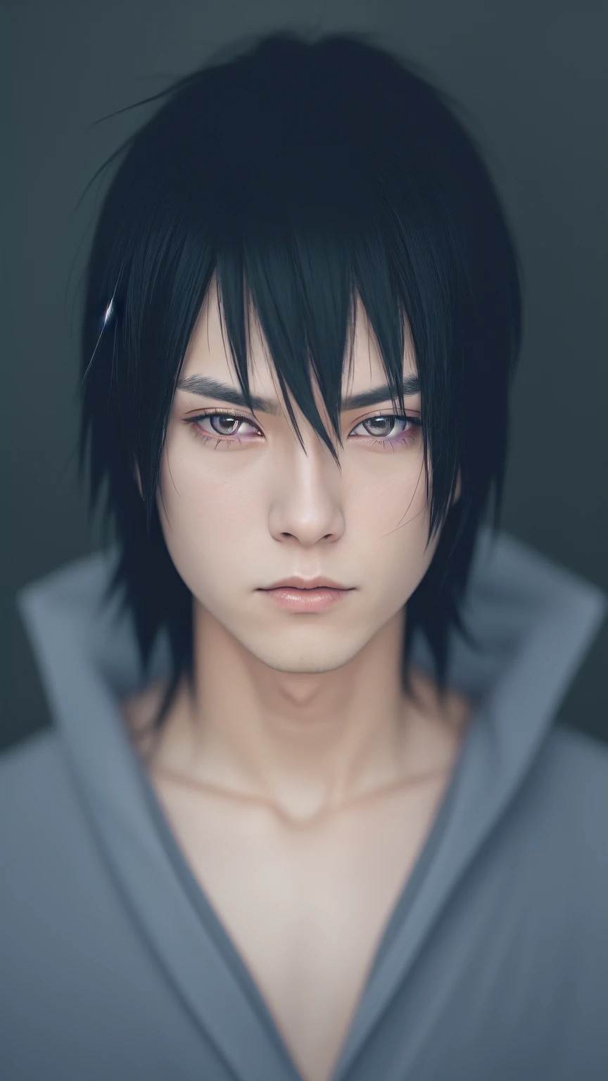 sasuke uchiha, solo,  ((man)), ((young man)), 1boysolo1boy, solo, male_focus, black_hair, black_eyes, collarbone, closed_mouth, upper_body, spiked_hair, looking_at_viewer, bangs, shirt, hair_between_eyes, frown, looking_to_the_side, expressionless, cinematic, dramatic lighting photography, national geographic, photo, photography, Stoic, cinematic, 4k, epic, detailed photograph, shot on kodak detailed, cinematic, dark moody, volumetric fog