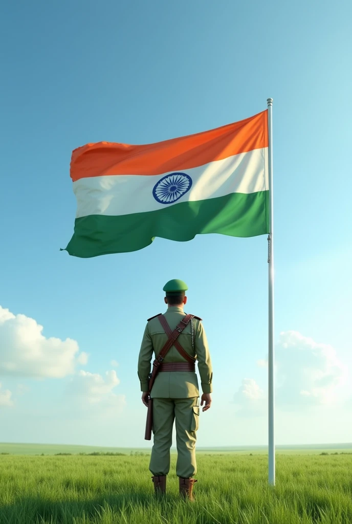 Sky India flag,grass land, Indian flag Indian soldier