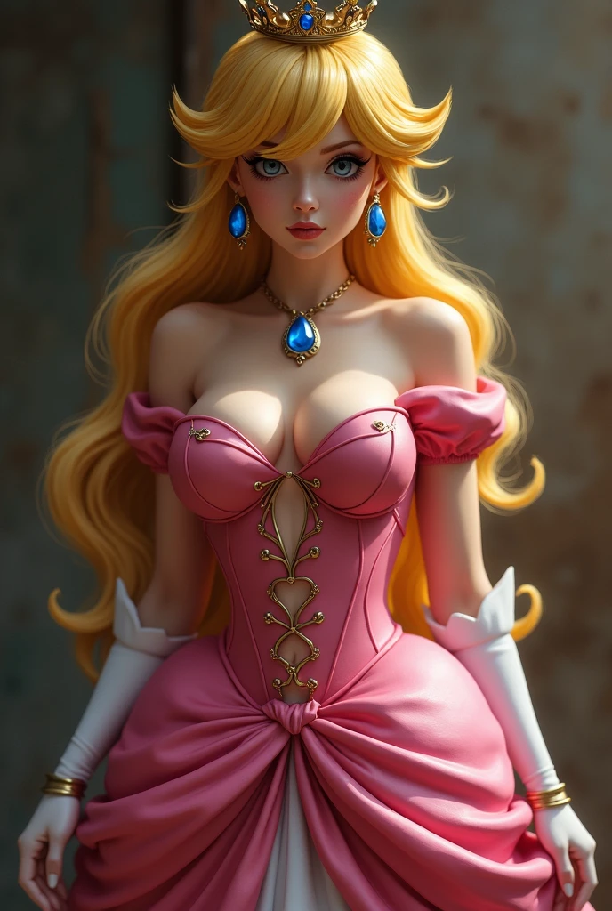 Realistic image of Princess Peach naked with big breasts naked completely naked without clothes wet breasts nipples 