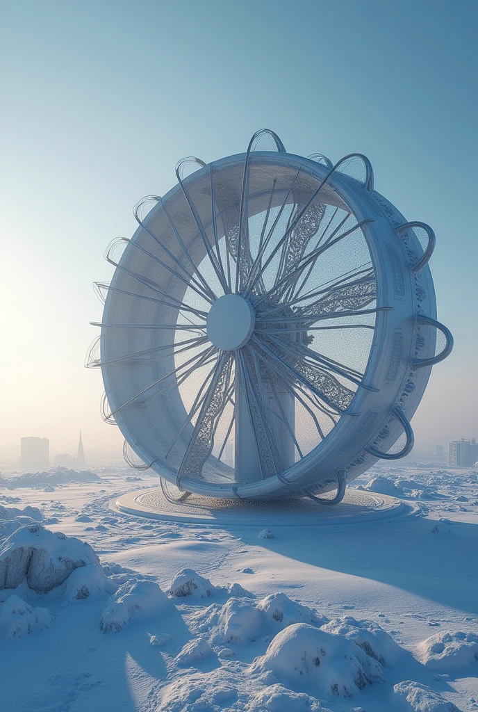 giant bladeless fan that sucks in the heat of the city and releases cold air,