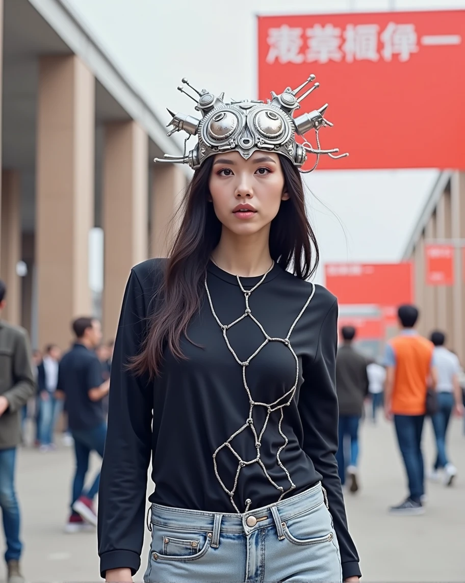 there is a woman with a headdress and a lot of wires, highly detailed vfx portrait of, symmetry! futuristic robotic, nekro, nilian animation studio, vadim voitekhovitch, extremely detailed goddess shot, 2015 cinematography, beautiful cyborg girl, jason engle, keyframe, anthropomorphic _ humanoid, naked