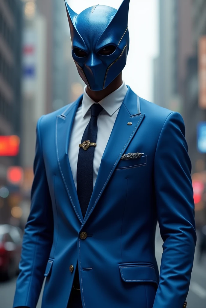 I want you to create a character for me that has a mask and a blue and white suit.