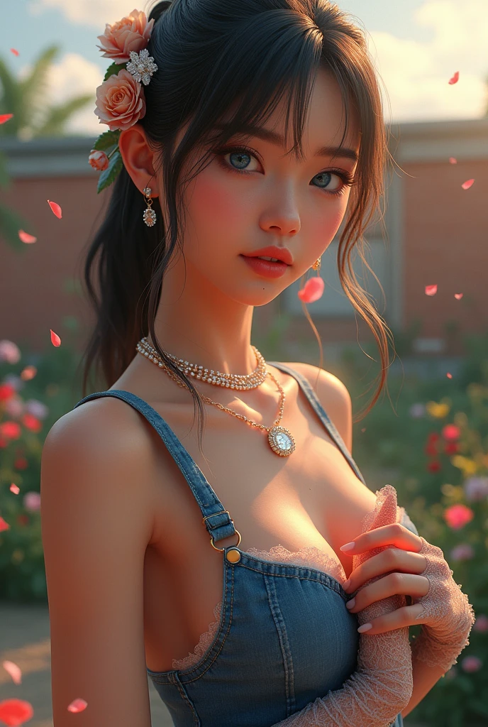 trip(Denim suspenders)T-Shirts(High Ponytail)(Slim shoulder strap only, Ultra low cut tops)( Very close view ) Face view , See-through clothing (((Outdoor Paradise)))(cover your chest with your hands ,topless),Flower head ornament, Petals flying in the sky ,With a slightly pouty face,Her back exposes her bare buttocks,The transformation is revealed,Naked Women,Camel Toe,(Crystal colorful lights),,Soft Clouds,((Cover with a scarf))look,cruise,Old brick wall,Polishing the cement,Big straw hat ((A cute short and wide T-shirt|No underwear|The next one is slightly )
((masterpiece)),(Realistically:1.2),最high quality,high quality,Absurd,Rich colors,Great art,最high quality, Super detailed,Beautiful details, Reflective Hair,Good lighting, Ray Tracing, Depth of written boundary,Super detailed,Awareness-raising,Amazing,Fine details,Very detailed, ((Super detailed)), (Beautiful and meticulous girl), Beautiful detailsの輝き, Intricate details, High resolution, Very sophisticated and beautiful,Beautiful and fine details, High resolution, Round eyes, Detailed facial features,(Round pupils:1.4) (Awareness-raising),(Beautiful and delicate eyes)(Highly detailed face)), Depth of written boundary,(Attractive face)((smile:1.3)), Smiling Lips, (視聴者をlook:1.1) Cleavage close-up, Wide Wide Shot, Side body, photograph, Obscene pose , Moody light, Sistine Phil Beldeff, smile,(((masterpiece,最high quality,High resolution)))),Extremely detailed 8K,Beautiful girl with big boobs body,(Hyper HD,Super detailed,Attention to detail,High Reality,Ultra-realistic,photographリアリズム),(One person:1.5),(Realistic black hair),Short Curly Hair,Bob cuts his hair,(Dynamic posture),To the camera,浅いsmile,Open your lips,Bright Blue Eyes,
(Beautiful and elaborate face,Beautiful and delicate eyes),sunlight),(beautiful butt 0.5),Color backlight split, Cover only your chest with your hands,Earrings,Pink sexy thread,((Striped underwear、Black openwork underwear、Sheer embroidered tulle underwear set,Gold bracelet,pink lace gloves))Lace gloves、Pearl Necklace,(topless)(Very small panties),Mole under the eye, ((Greyish blue hair)),glittering crystal necklace