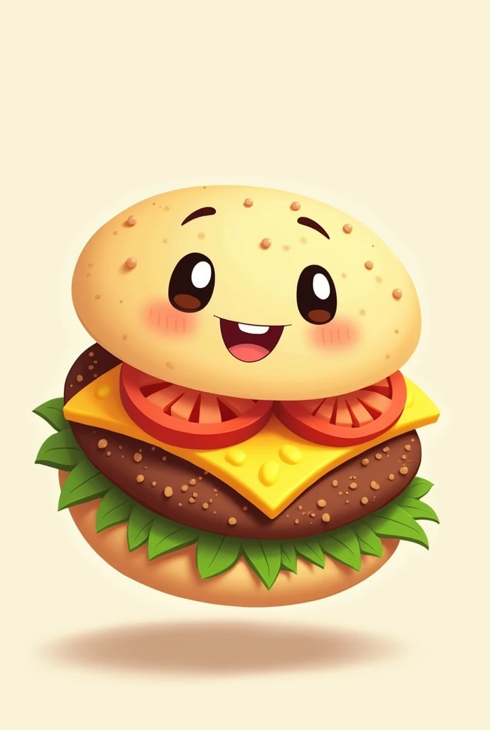 arepa with a sandwich and cheese with eyes and mouth
