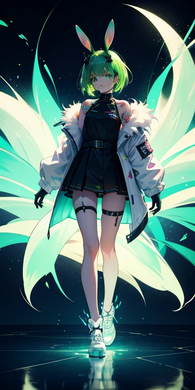 Rabbit technique , Science Fiction, Fluffy ,
1 girl, Tattoo, Glowing tattoo, Glowing eyes, Colorful glowing hair , Full body love, Green Hair,
Kawaiitech, Soft colors, Kawaii, Lovely colors,