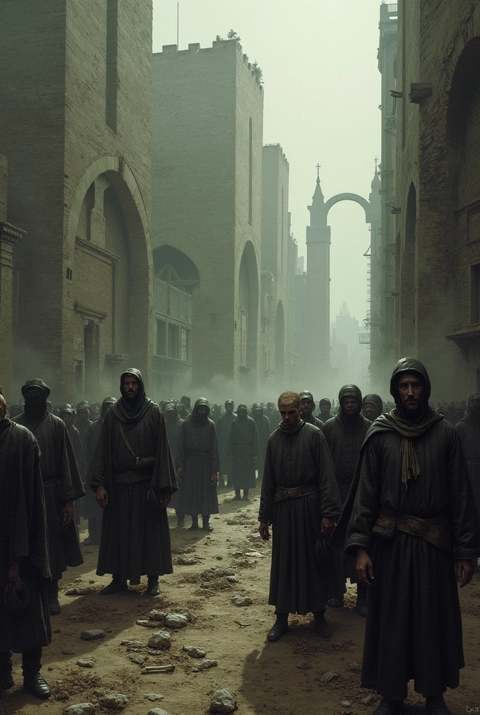 Create images relating the servile labor of feudalism to modern times