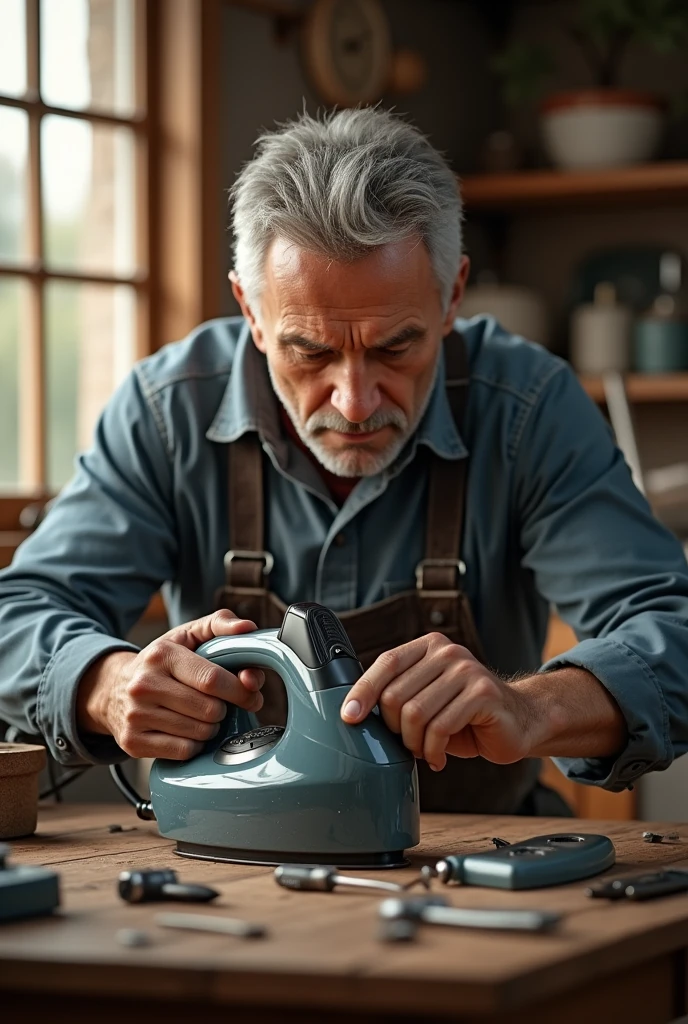 Create an image of a man fixing an iron.