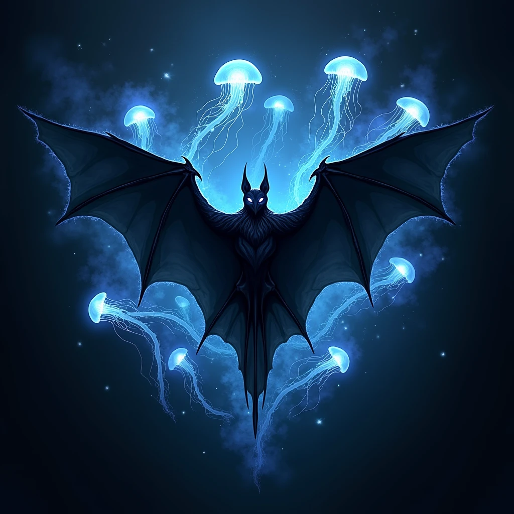 Black bat with Glowing jellyfish around it Emblem