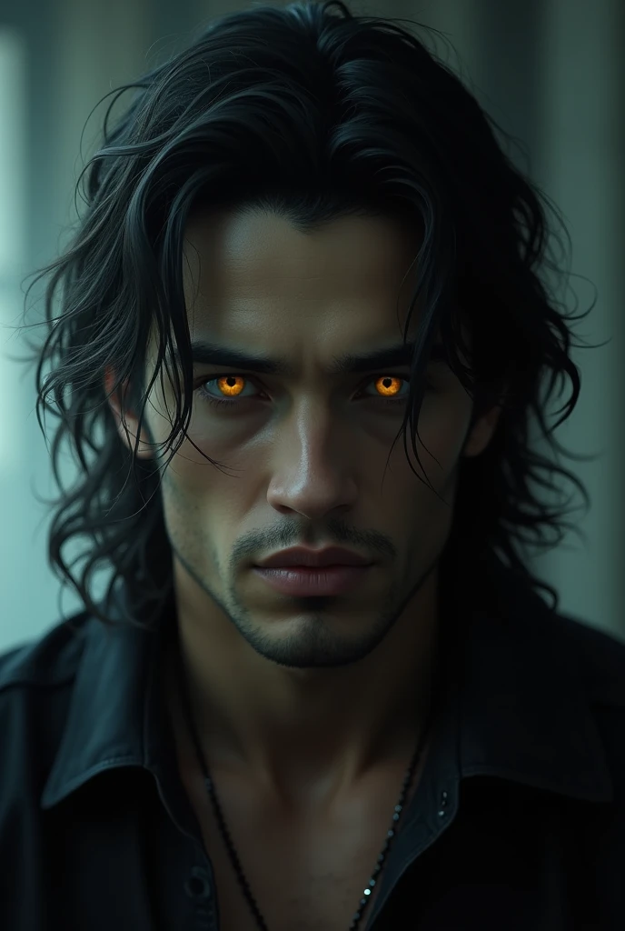 Male; black medium mullet hair; golden eyes; 30 years old