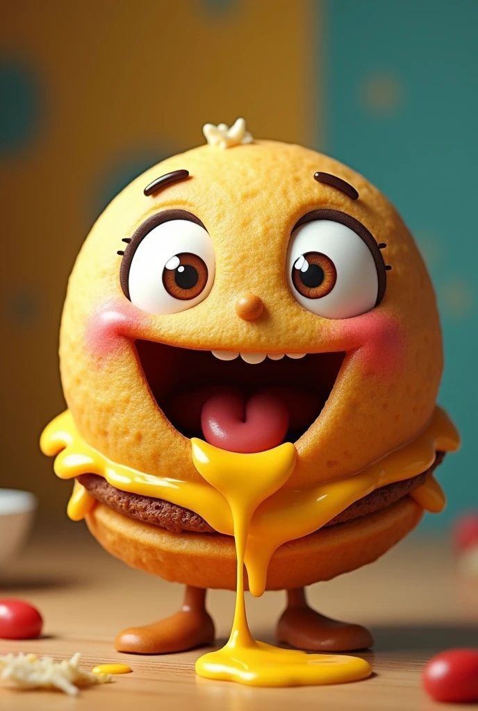 happy arepa with eyes and mouth of a sandwich and cheese