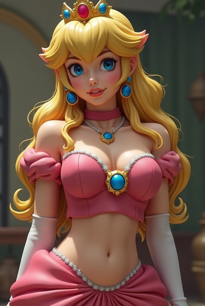Realistic image of Princess Peach naked with big breasts naked completely without clothes wet breasts nipples fully naked