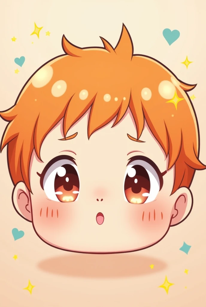 Sticker theme "awww" chubby anime face with orange hair, sparkling eyes super cute