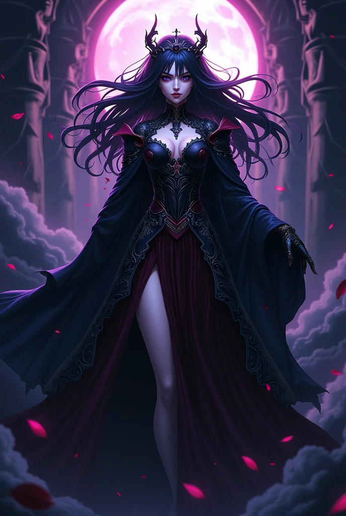 Woman body set large breasts(best quality, highres, ice skull:1.1), A girl with purple hair and a red cape, featuring a Dracula Orchid pattern. (best quality, ultra-detailed), (realistic), vibrant colors, intense lighting, lava-like texture, hauntingly beautiful composition, surreal atmosphere, contrasting dark shadows, mesmerizing glow, detailed facial features, flowing lava tendrils, fiery eyes, ethereal presence, intricate floral patterns, mysterious aura."