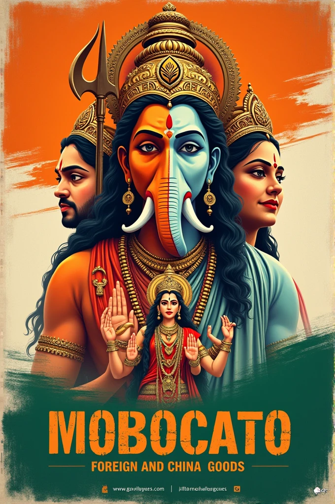 make a poster to boycott foreign and chinese good and just use indian gods with Indian flag 🇮🇳 on this independence day 15 au