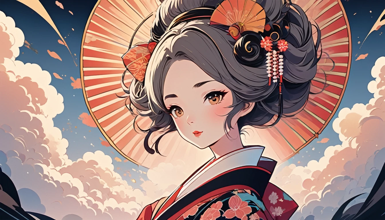 Oiran, smoke tube,Wide-angle lens, Lofi Anime, Lofi illustration, Aesthetic atmosphere, Lo-Fi Style, Vector art, Flat Design, Simple shape, Warm tones, Pleasant atmosphere, Chill, In anime style, Digital drawing, Vector art, Vector logo for t-shirt printing, (Adorable:1.5), (small:1.4), (Playful:1.2), (soft:1.3), (Whimsical:1.1), masterpiece, Highest quality, 8k, Intricate details, grow, Celestial, Mysterious, Picturesque, amazing, Majestic, Magic, Fantasy art, Cover art, dream-like