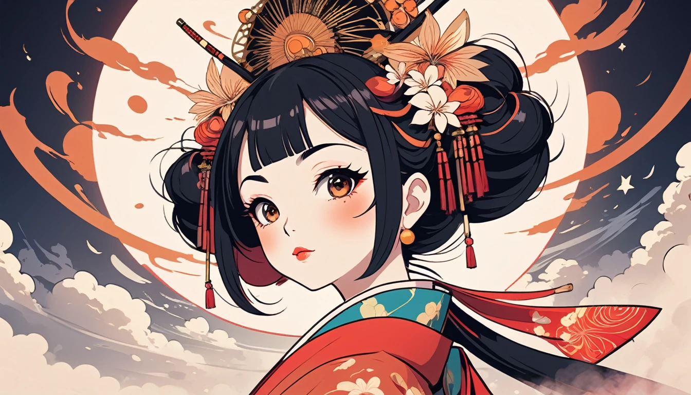 Oiran, smoke tube,Wide-angle lens, Lofi Anime, Lofi illustration, Aesthetic atmosphere, Lo-Fi Style, Vector art, Flat Design, Simple shape, Warm tones, Pleasant atmosphere, Chill, In anime style, Digital drawing, Vector art, Vector logo for t-shirt printing, (Adorable:1.5), (small:1.4), (Playful:1.2), (soft:1.3), (Whimsical:1.1), masterpiece, Highest quality, 8k, Intricate details, grow, Celestial, Mysterious, Picturesque, amazing, Majestic, Magic, Fantasy art, Cover art, dream-like