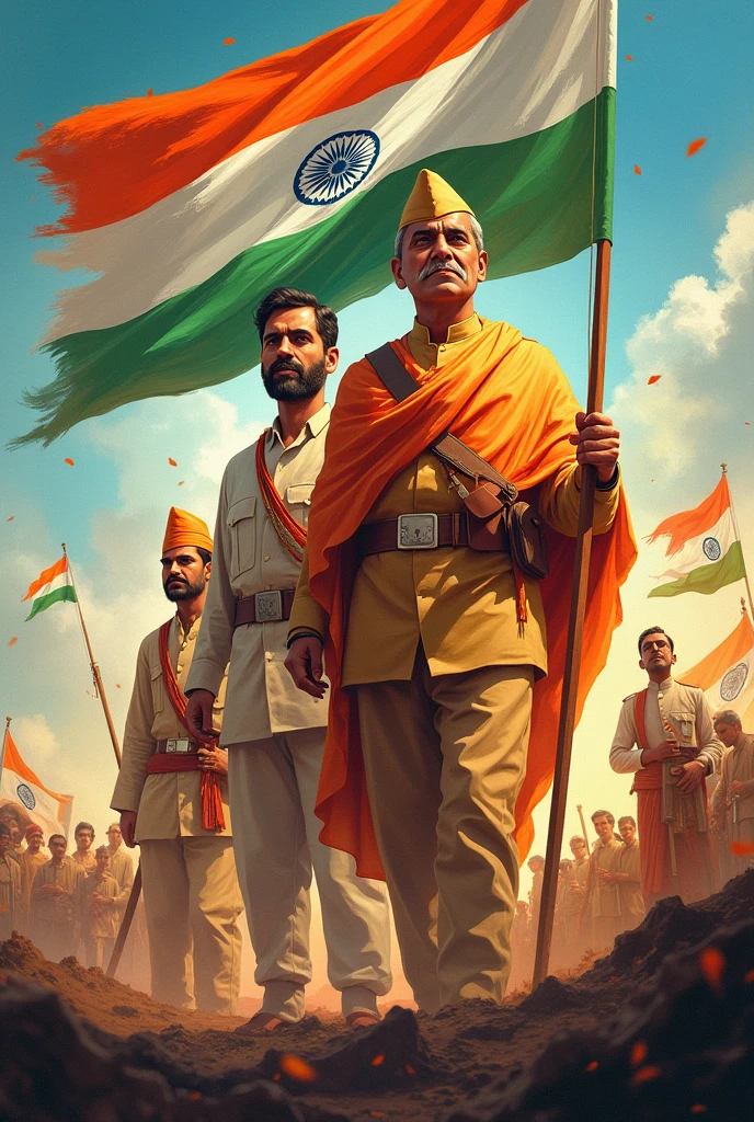 Create India's independence day posters  add Netaji subhash Chandra bose chandra shekar azad and swami vivekananda 
