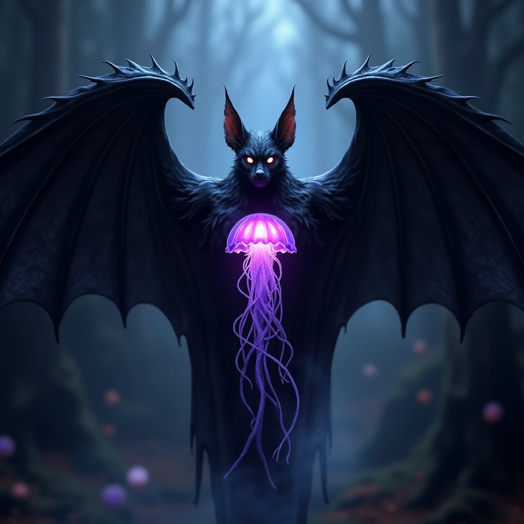 Black bat with Bright jellyfish violet Around Emblem