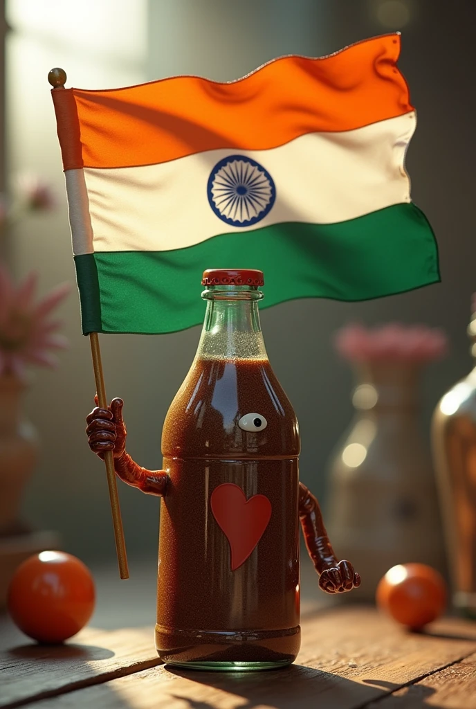 I coffee bottle who take a indian flag in his hand