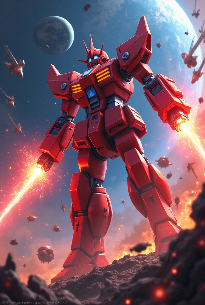 From the depths of the faraway cosmic darkness, invaders approach the shining Earth. With bonds of steel and burning friendship, face them with fire in your eyes!
Annihilate them with the Gekigan Beam!! Mechanical monsters destroying happiness.
The righteous robot Gekigan-Ganger 3 appears with the light of hope.
Say goodbye to tears and run! To protect the peace sworn under the setting sun, when you raise the sword of courage, a man will know what it means to be a man!
Cut them down with the Gekigan Sword!! The dark, evil cosmic string
Crimson blood rushes hot, the invincible robot Gekigan-Ganger 3!
Crush them with the Gekigan Punch!! Prepare yourself, Hyperion!
Reclaim everyone's smiles and dreams! Our robot, Gekigan-Ganger 3!