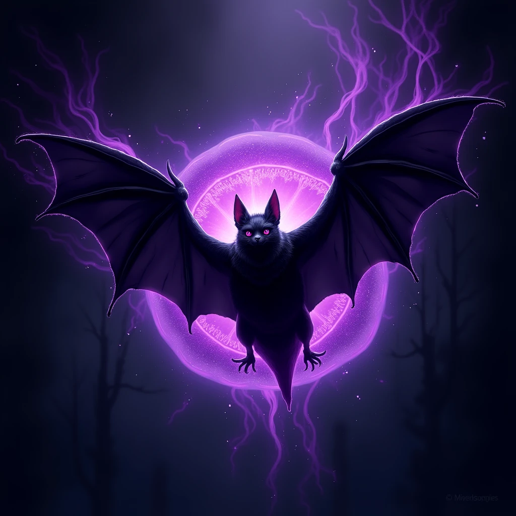 Black bat with Bright jellyfish violet Around Emblem