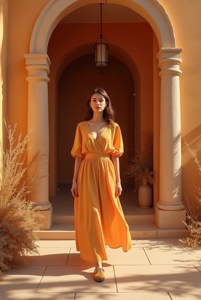 Warm Neutral Tones: beiges, maroon, and gold.Vibrant Warm Colors: terracotta, tomato red, coral.soft colors and pastels: peach, creme, light yellow. Crie 10 looks com esses tons