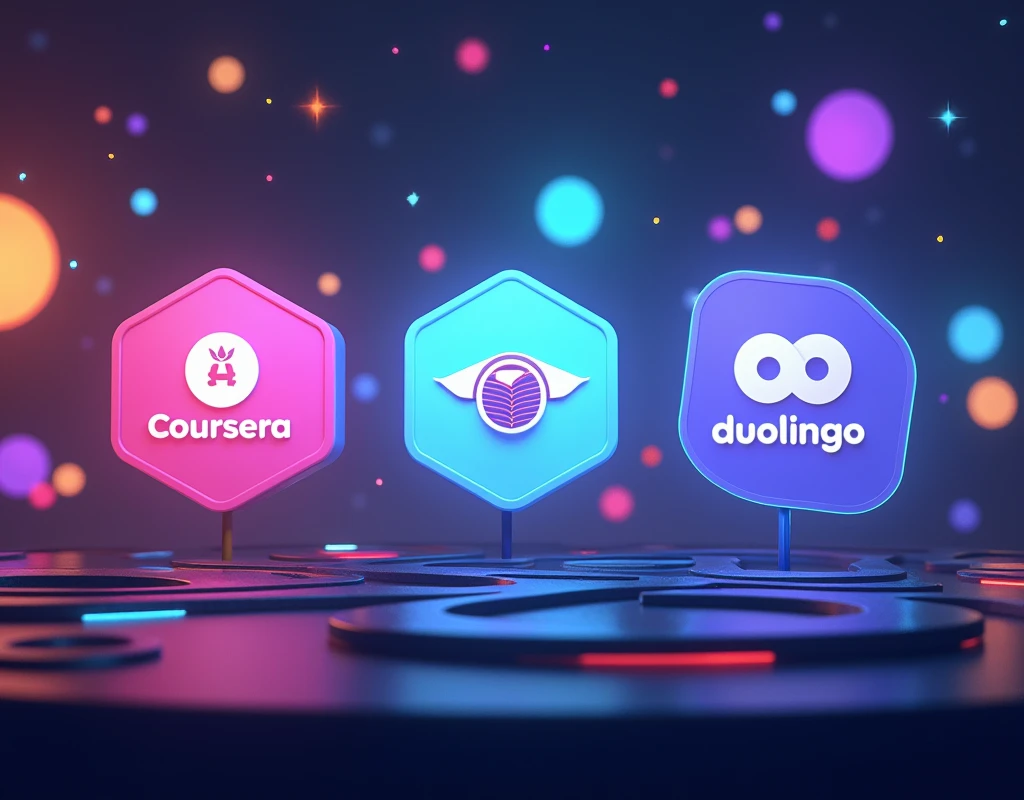 junte a logo da Coursera, Socratic, Duolingo on a very interactive background