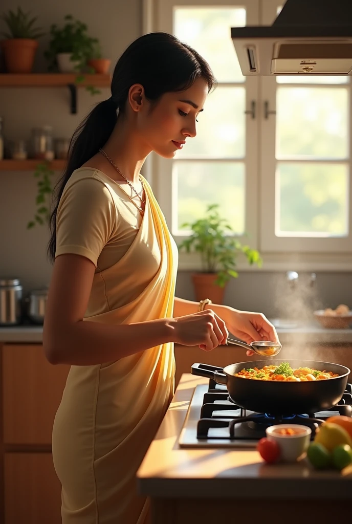 A graduated cupped 20 years old married woman cooking egg curry
