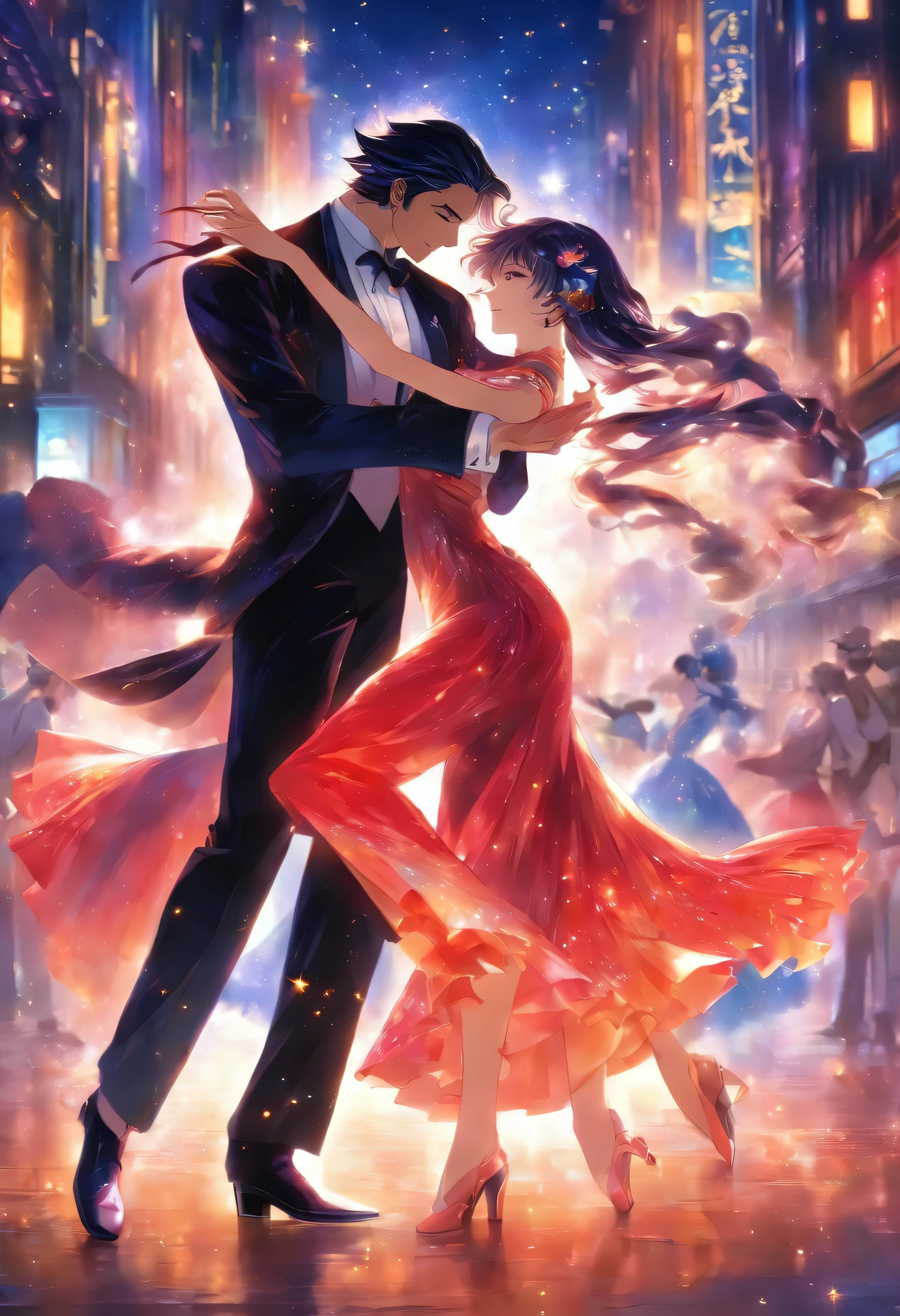 tango、dance、Male and female pair、tuxedo、dress、cool、attract the eye、danceホール、Rin々Shi、美Shi、night、Highest quality、腰を反らせる