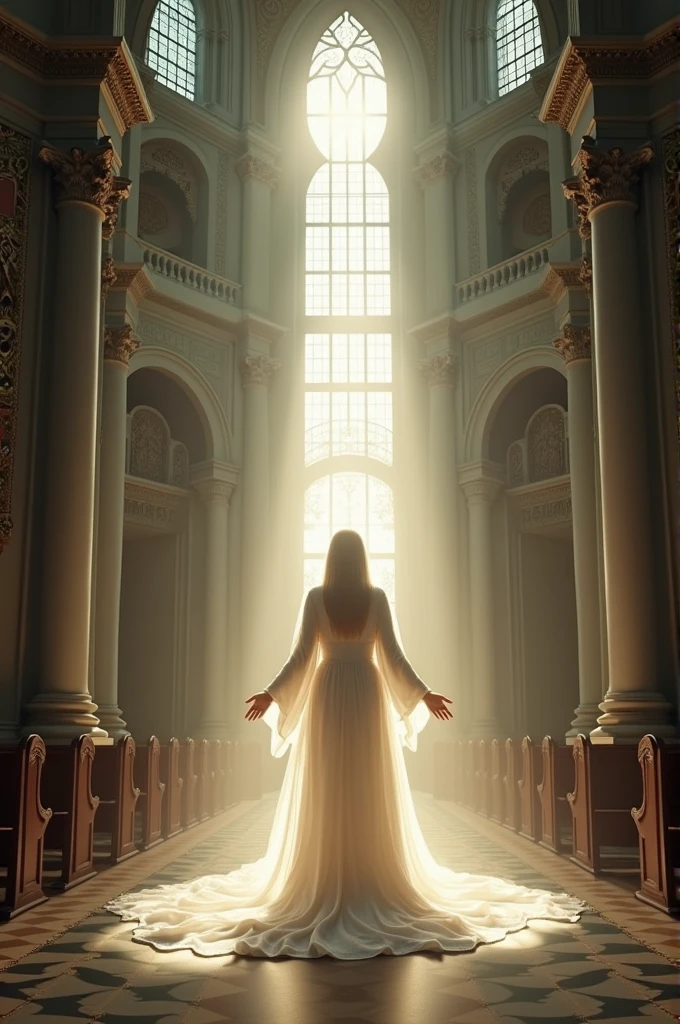 impactful image with reference to a new time, for the cover of an inauguration banner of an elegant church