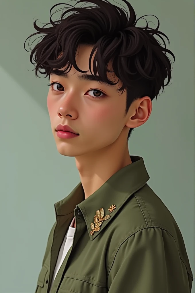 physical description: 19 year old young man, brunette skin, curly hair, average height and slender build. Wears simple clothes and always wears a brooch with a leaf symbol.