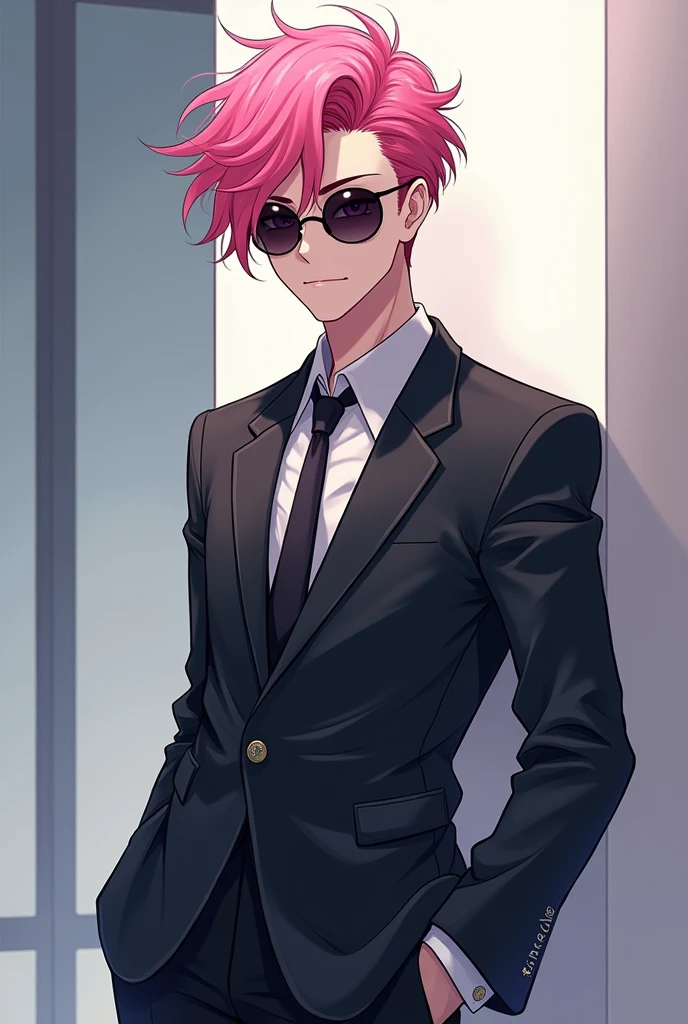 Anime Pink Hair Male Thin Round Sunglasses Suit