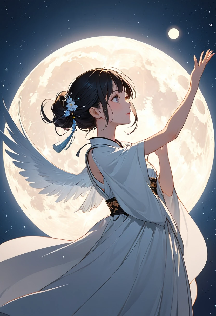 Accurate perfect anatomical, plane vector art, very beautiful girl(close up) Chang'e flying to the moon, graceful and dynamic, flying posture (close up) Background big full moon flat style vector art, Flat vector art uses simplicity in vector art、Pure expression, Highlight simplicity and clarity of form,
Bring simplicity and modernity to your work. Vivid depiction. Perfect artistic design. Accurate and perfect anatomy.
