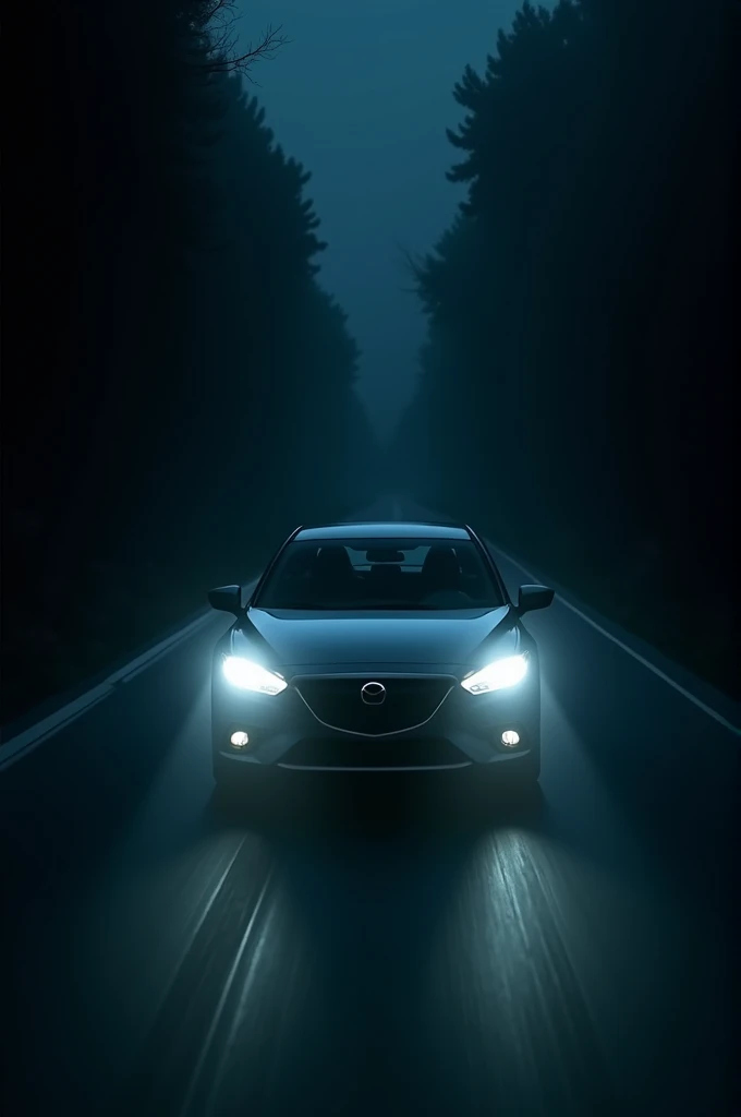 An car that IS on an dark road that has no GPS
