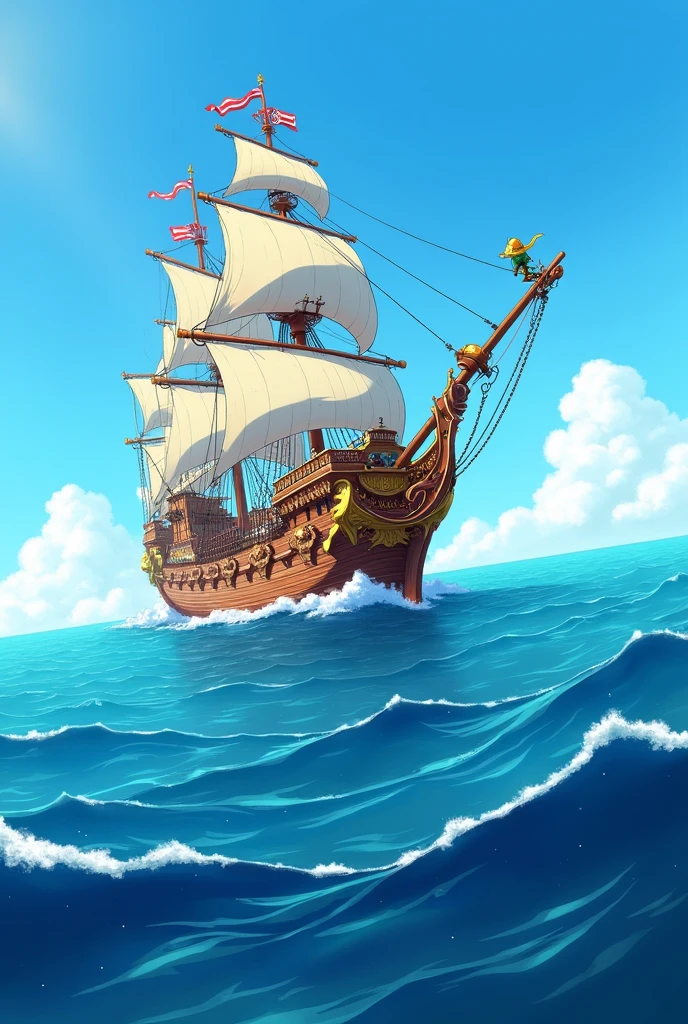 onepiece ship in the middle of the ocean