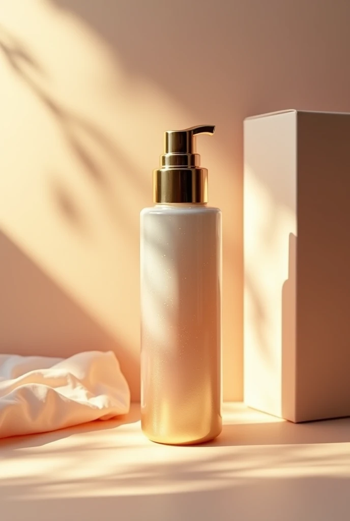 I want you to create a new logo for a serum with the following characteristics:
Product box with gold and pearl colors, the product with a pump in gold and pearl colors, essential shine variations in shades.
 