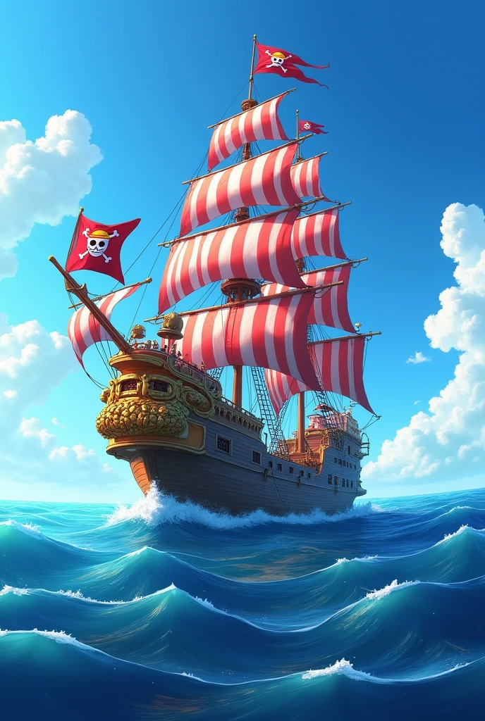 Anime onepiece ship in the middle of the ocean