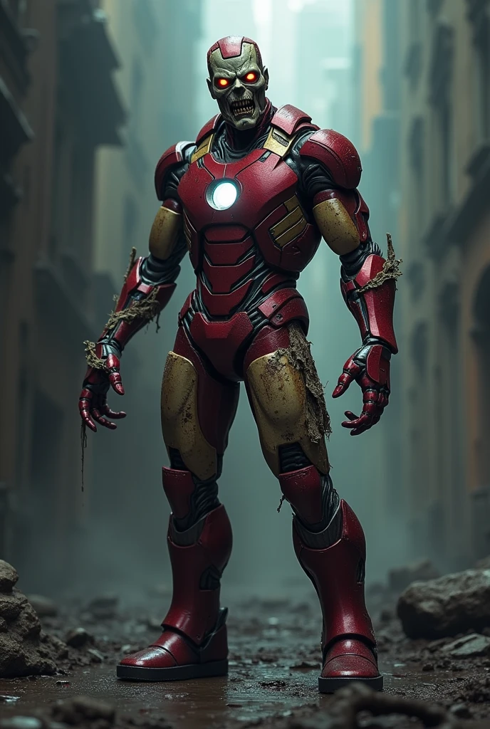 Zombie Iron Man, armour destroyed and right arm torn off