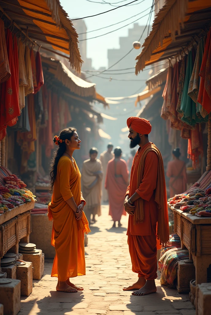 Punjab fabrics market in 1933
A woman standing near a shop an conversation with a shopkeeper she wanted to buy a saree from him