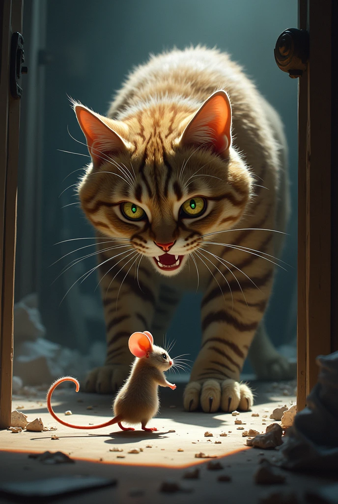 A mouse hiting cat